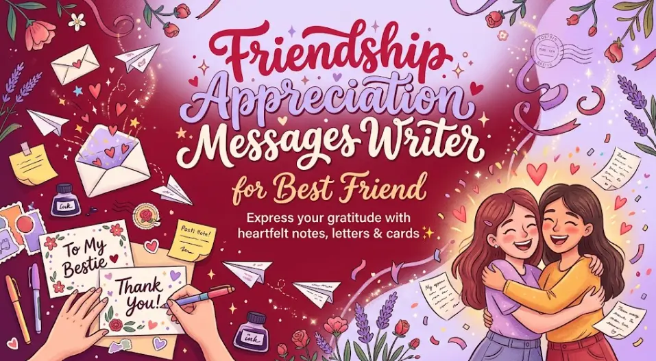 Friendship Appreciation Messages Writer for Best Friend